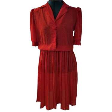 vintage red 80s secretary midi dress short sleeve 