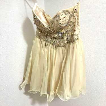 Cream-colored beaded embroidered mini dress, caba… - image 1