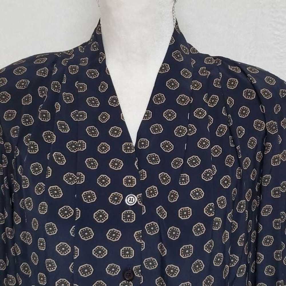 Vintage Evan Picone Dark Blue Gold Print Pleated … - image 5