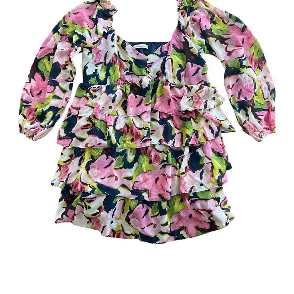 ABERCROMBIE & FITCH Floral Tiered Mini Dress Puff… - image 2