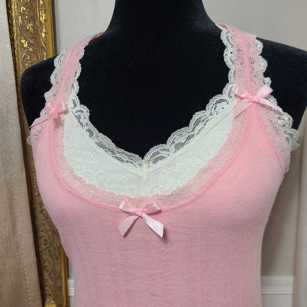 ♡ Y2k ♡ Baby Pink Lace Racerback Bow Cami - image 7