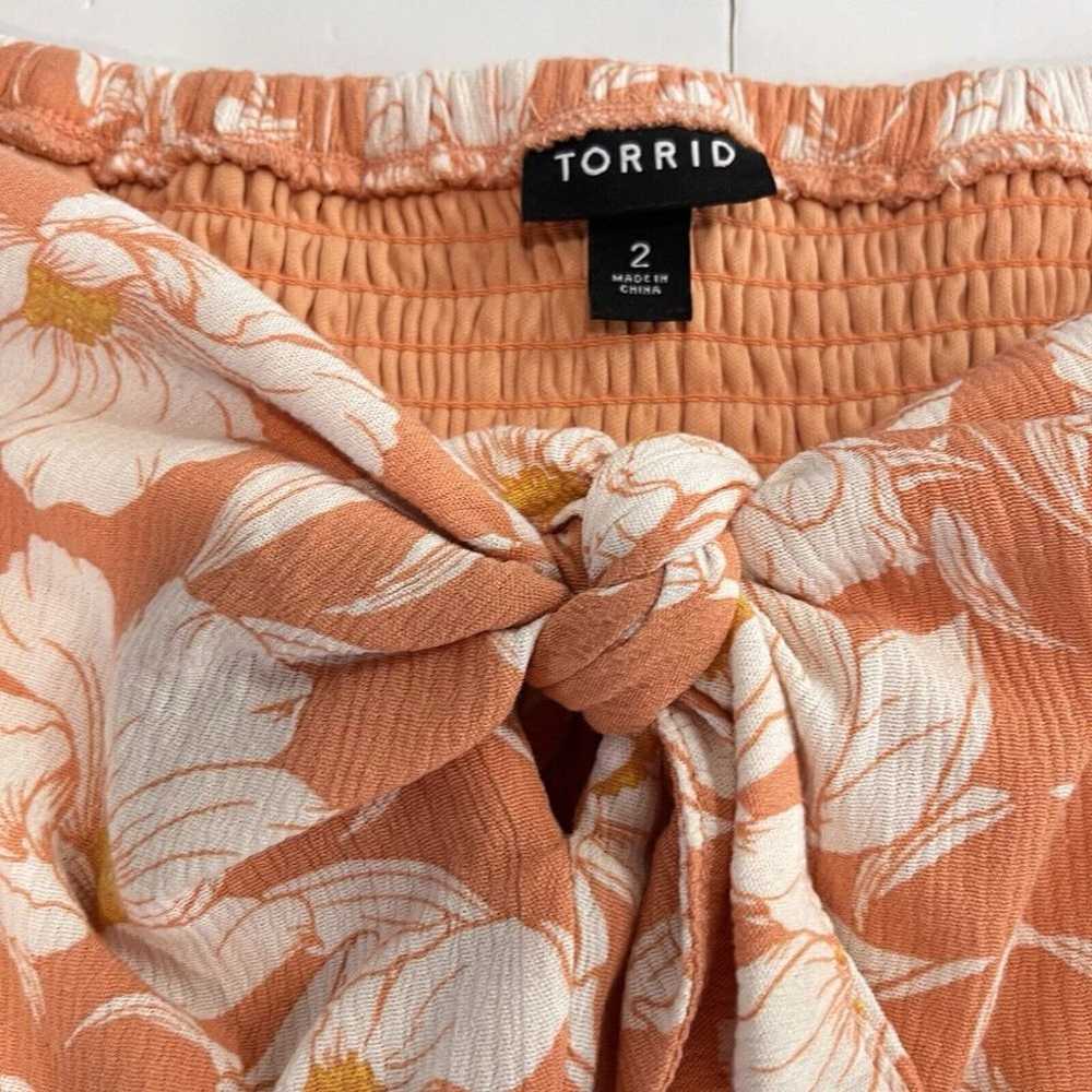 Torrid Peach Floral Gauze Off Shoulder Tie Front … - image 10