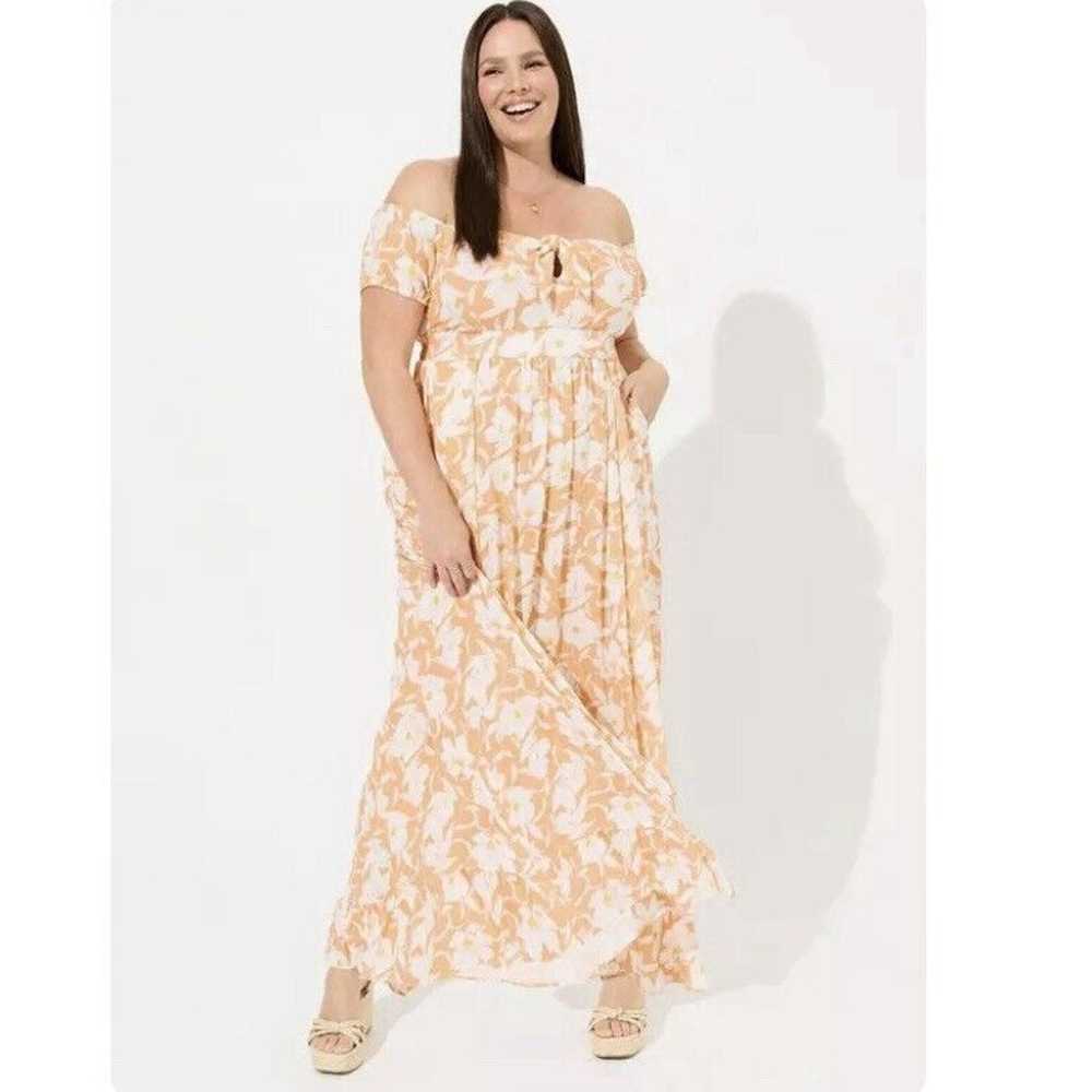 Torrid Peach Floral Gauze Off Shoulder Tie Front … - image 1