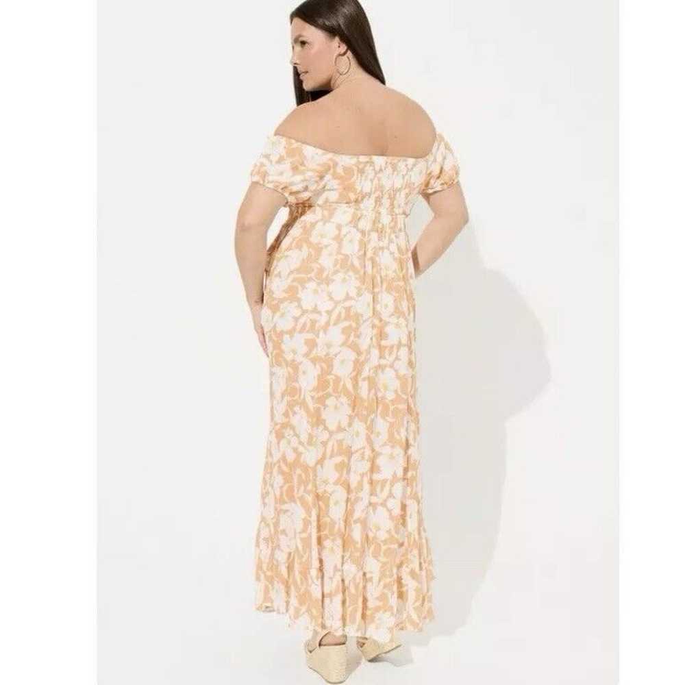 Torrid Peach Floral Gauze Off Shoulder Tie Front … - image 3