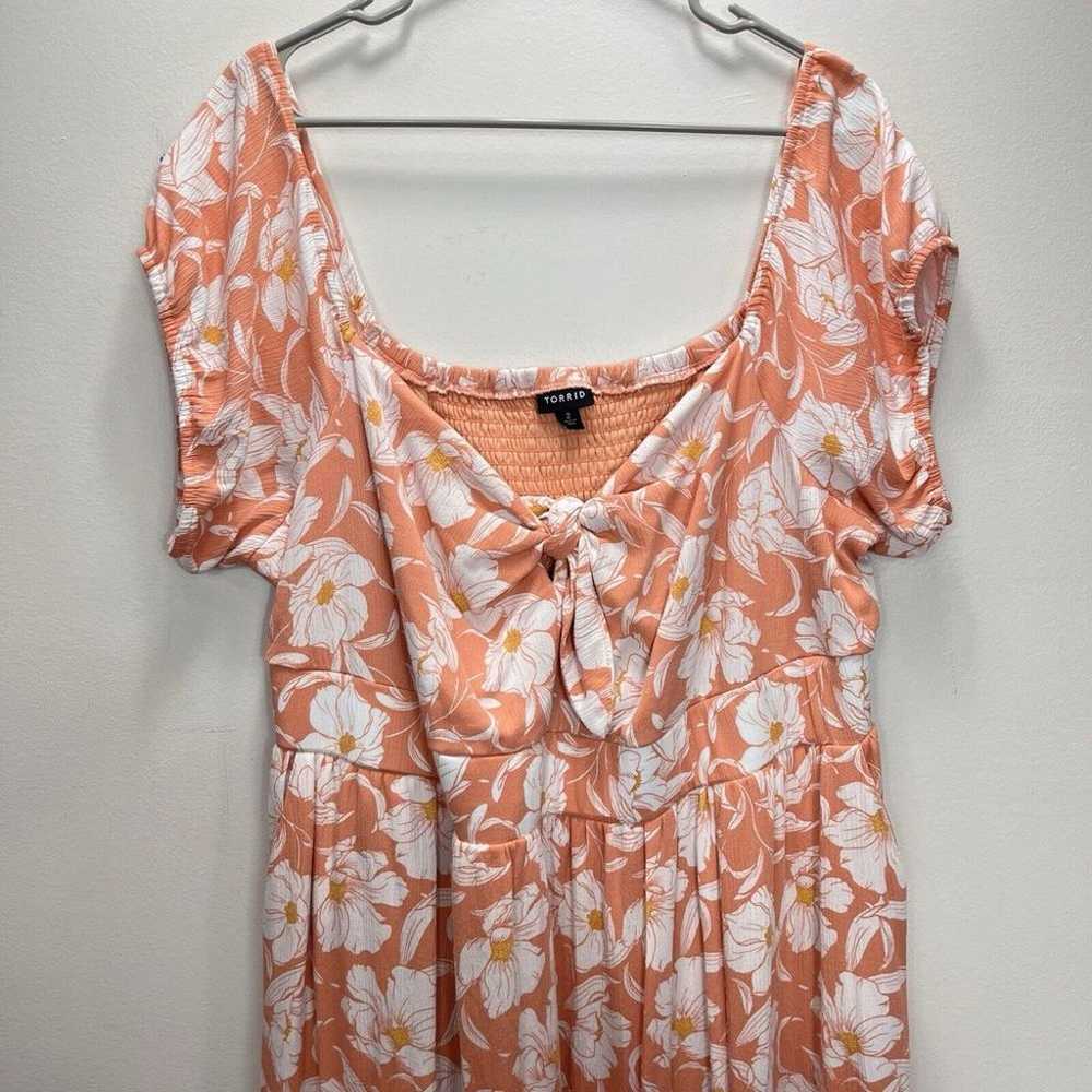 Torrid Peach Floral Gauze Off Shoulder Tie Front … - image 5