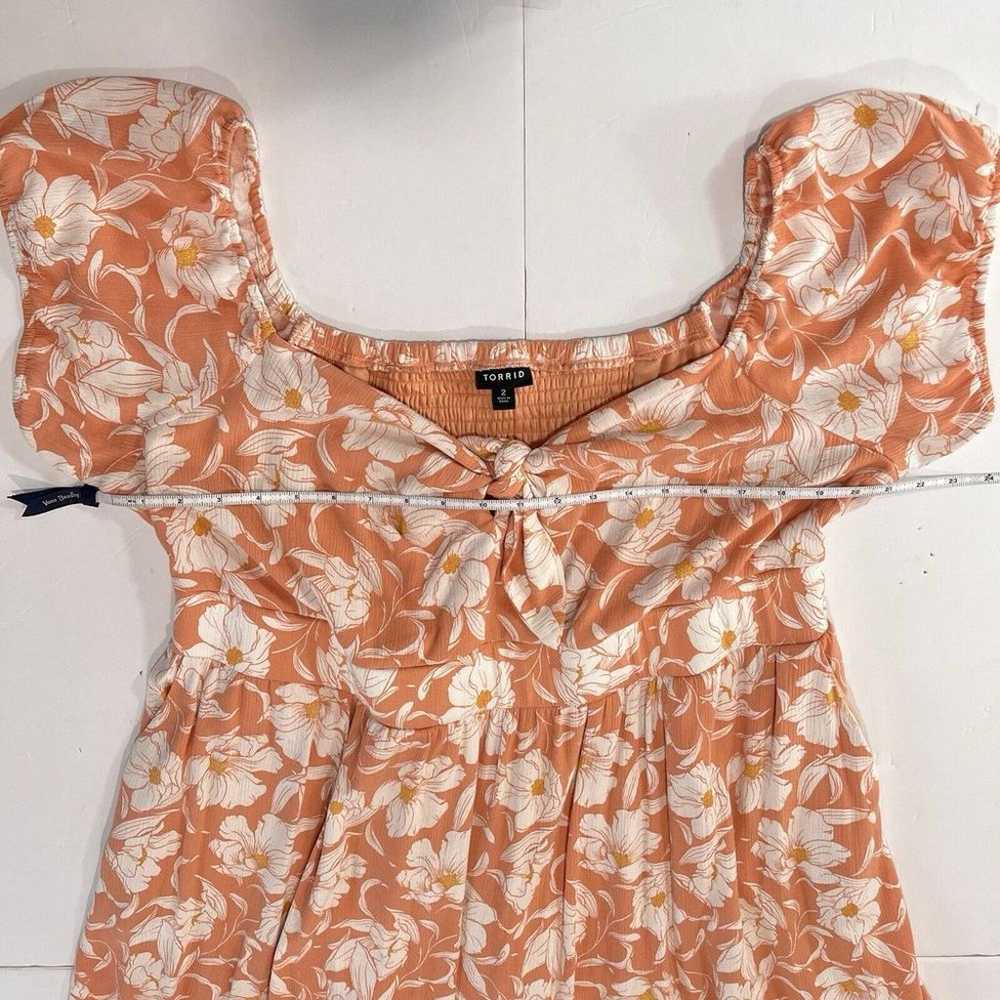 Torrid Peach Floral Gauze Off Shoulder Tie Front … - image 8