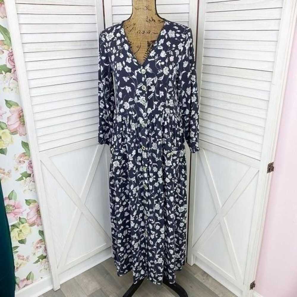 Globe Trotter Floral Shift Maxi Dress Blue White … - image 1