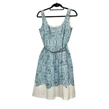 Nine West Patterned Midi Dress Size 4 Blue & Whit… - image 1