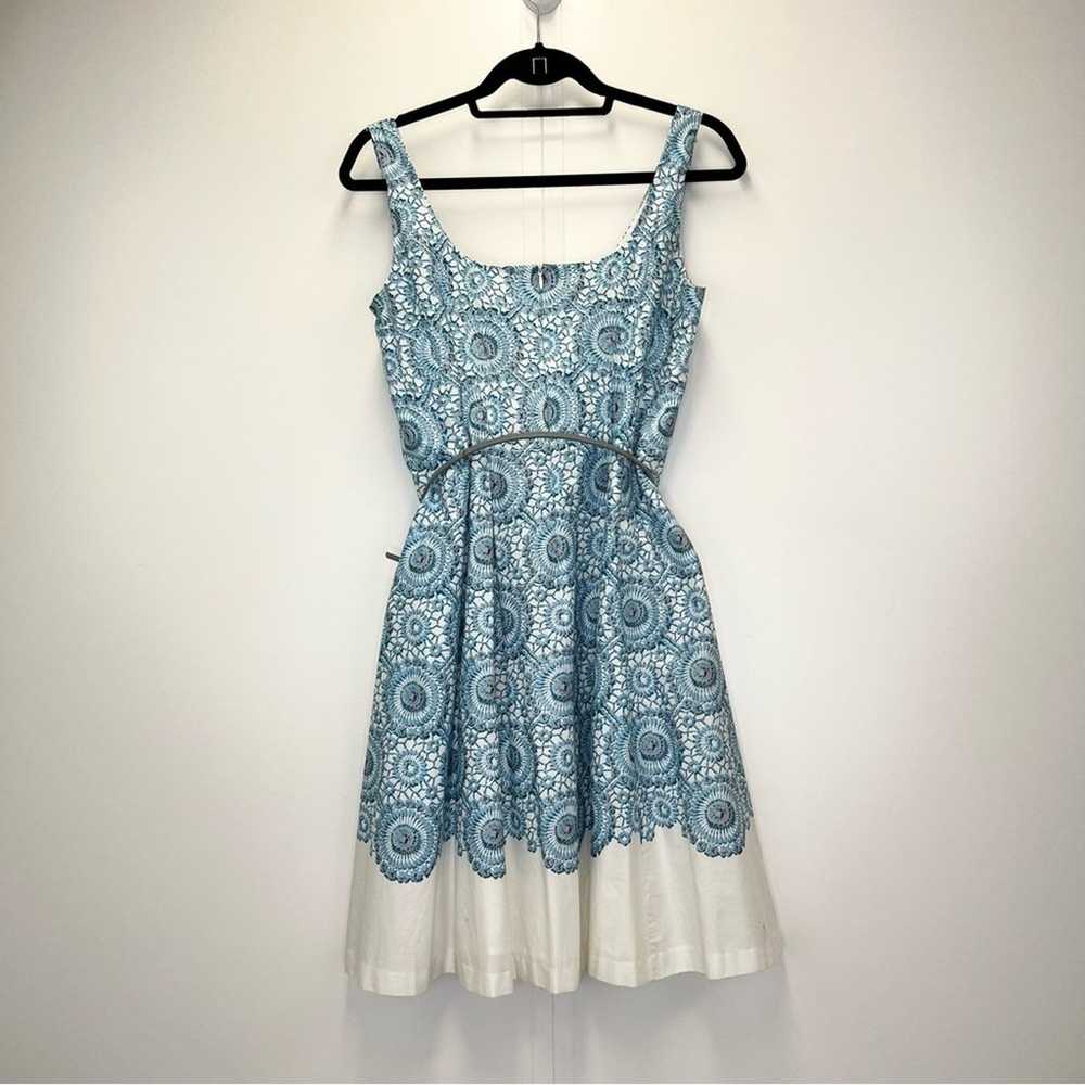 Nine West Patterned Midi Dress Size 4 Blue & Whit… - image 6