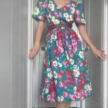 80s multi color floral dress - image 1