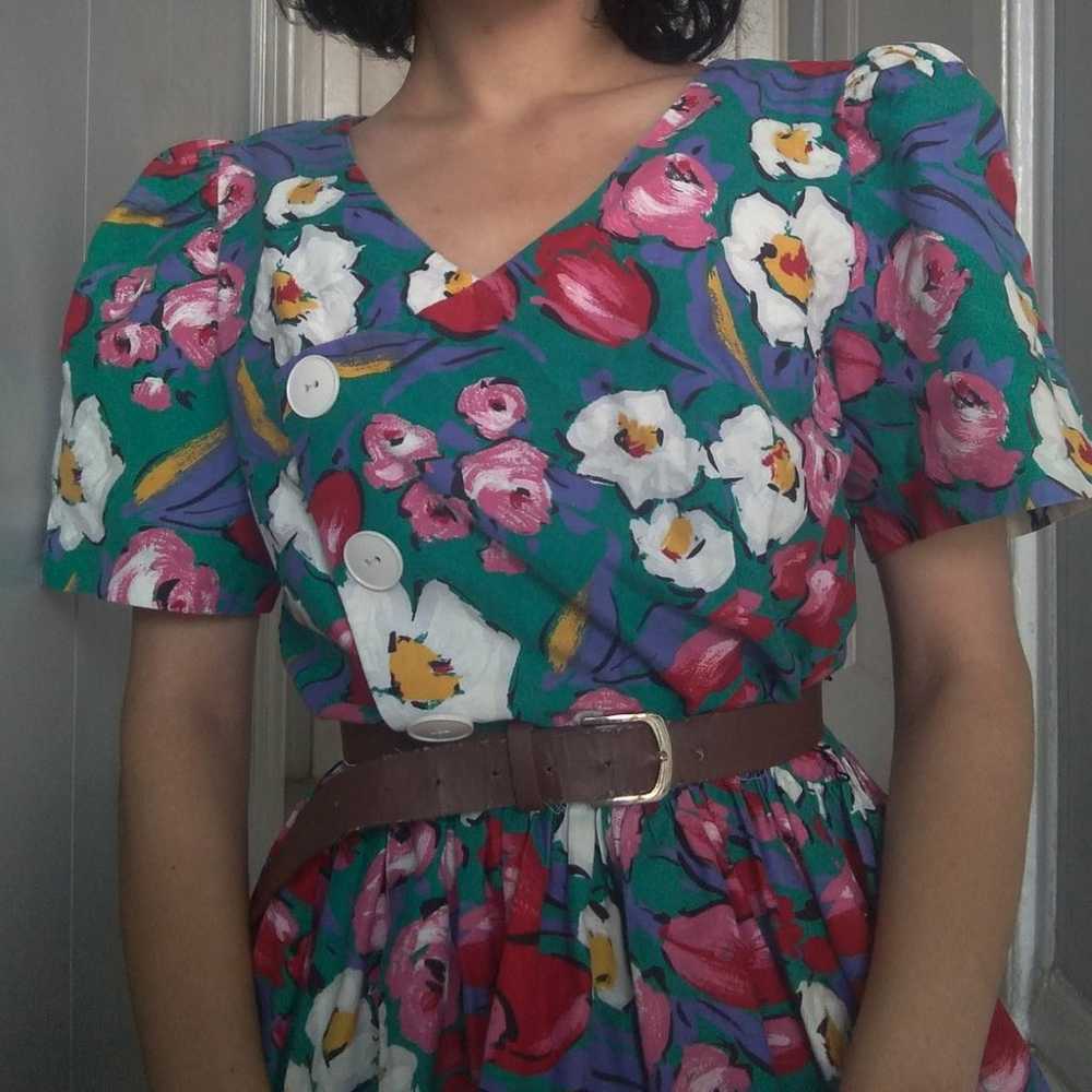 80s multi color floral dress - image 2