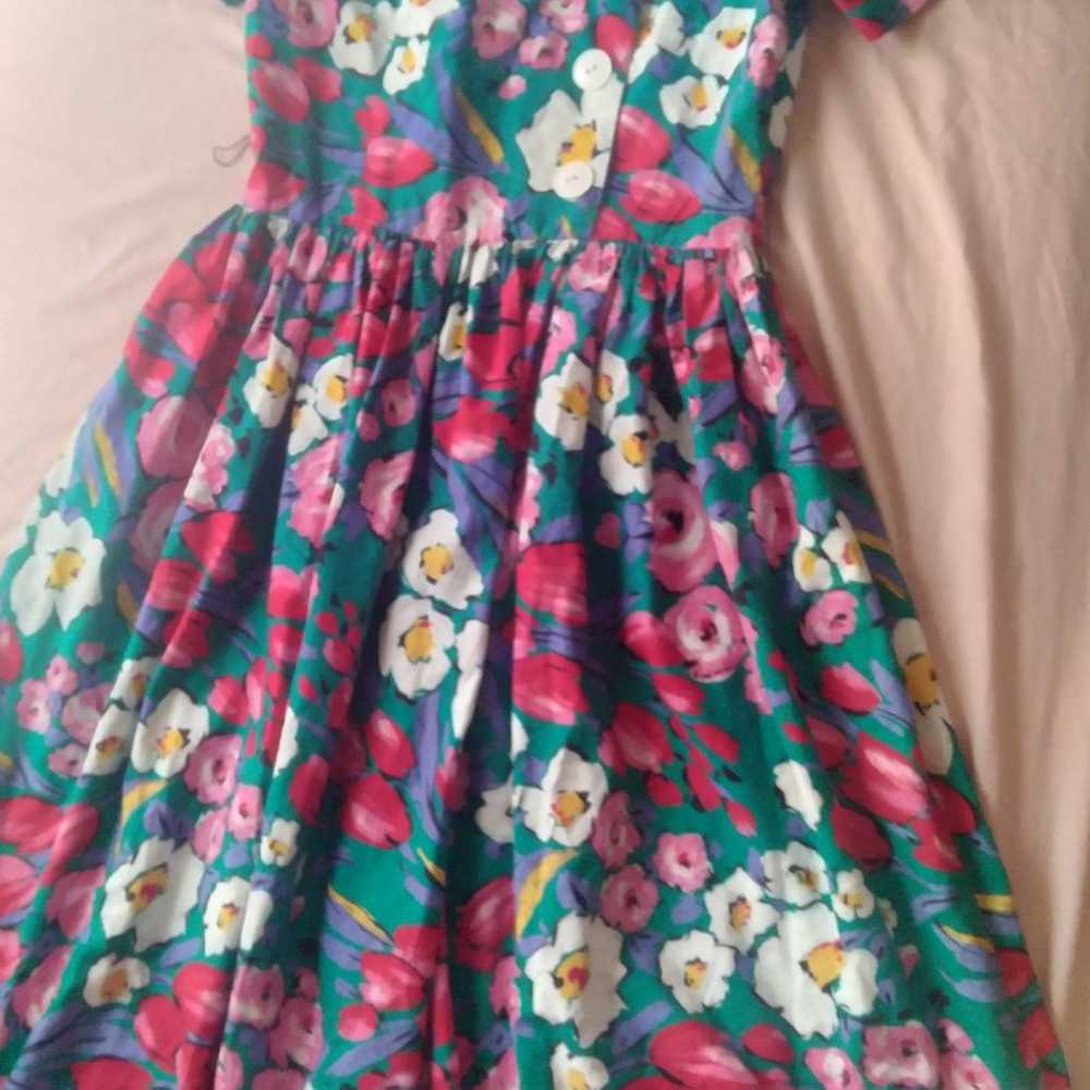 80s multi color floral dress - image 3