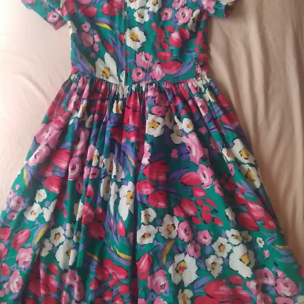 80s multi color floral dress - image 4