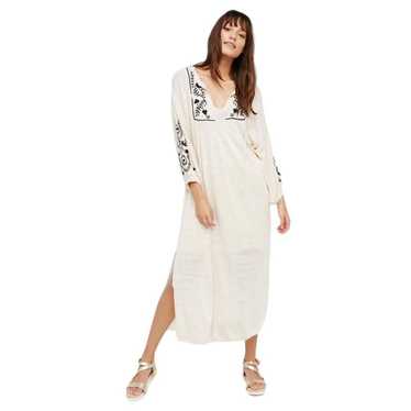 Deals Free People Crochet Cream Fiji Khloe Silk Maxi Dress Gown