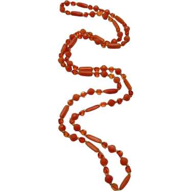 Vintage orange plastic long beaded necklace