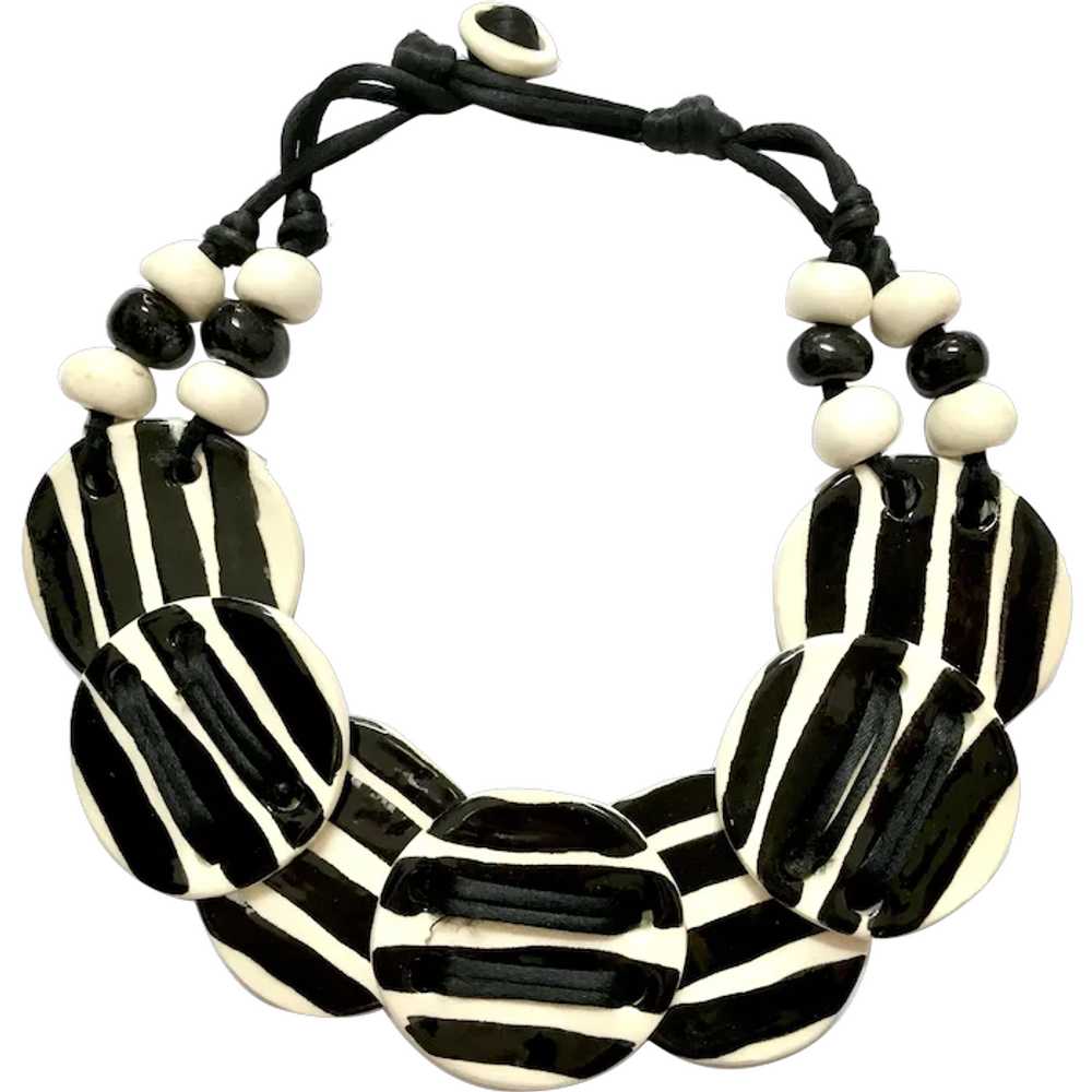 Black & White Stripe Ceramic Big Disc Choker Neck… - image 1