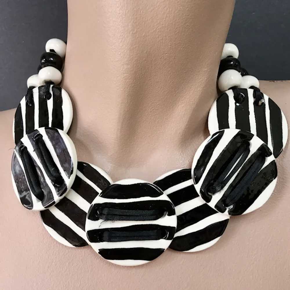 Black & White Stripe Ceramic Big Disc Choker Neck… - image 2