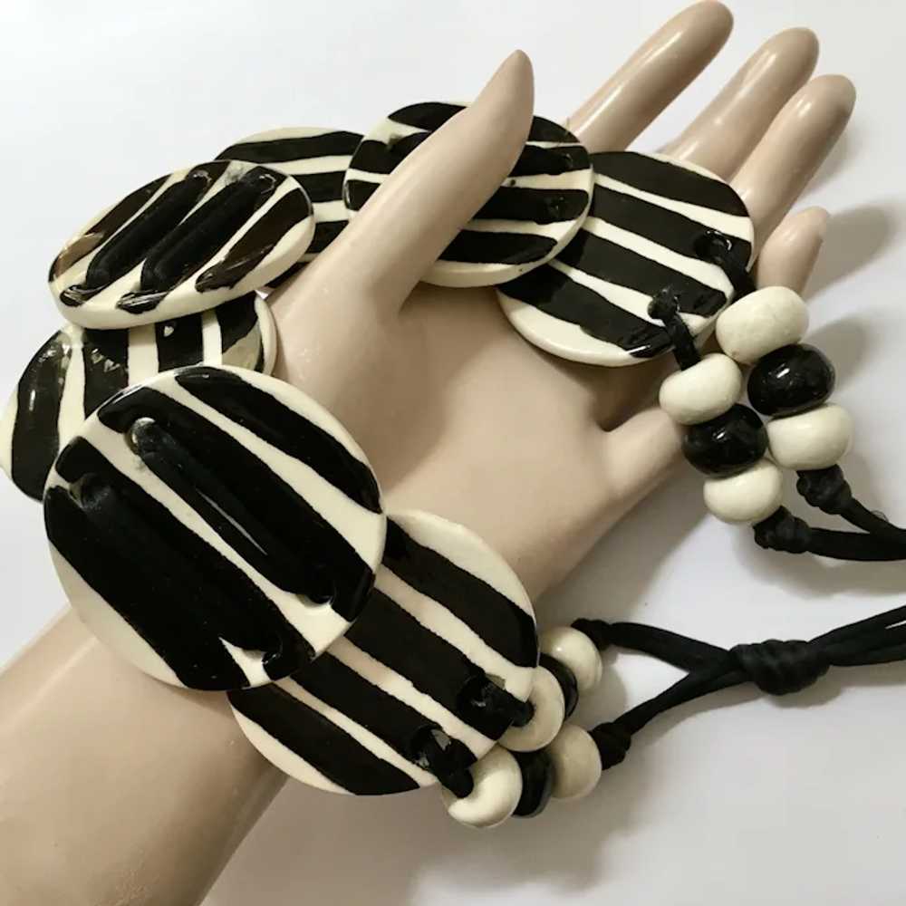 Black & White Stripe Ceramic Big Disc Choker Neck… - image 3