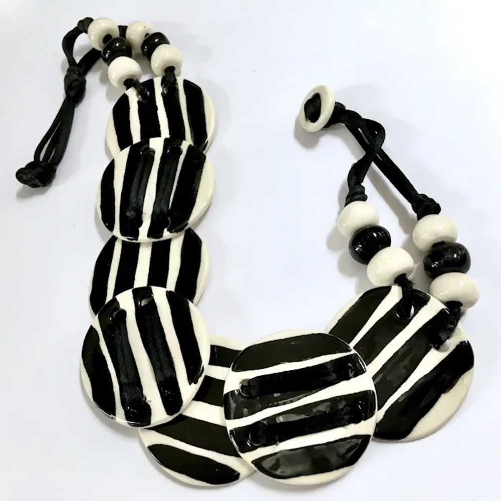 Black & White Stripe Ceramic Big Disc Choker Neck… - image 4