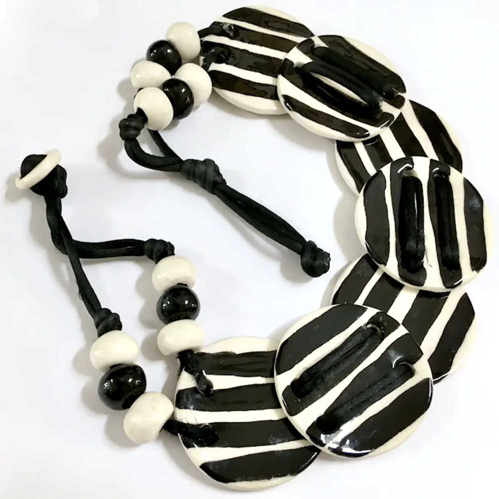 Black & White Stripe Ceramic Big Disc Choker Neck… - image 5