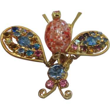 Vintage hot Czech Filigree Jeweled Bug Brooch (A429)