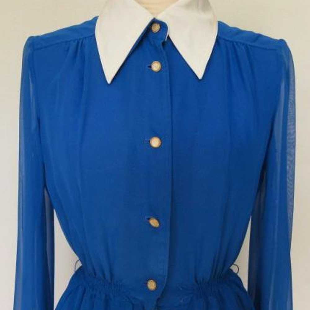 Vintage ♪ Retro Blue Chiffon Mod One Piece Dress … - image 2