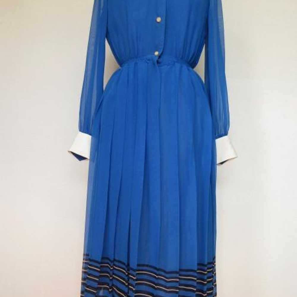 Vintage ♪ Retro Blue Chiffon Mod One Piece Dress … - image 3