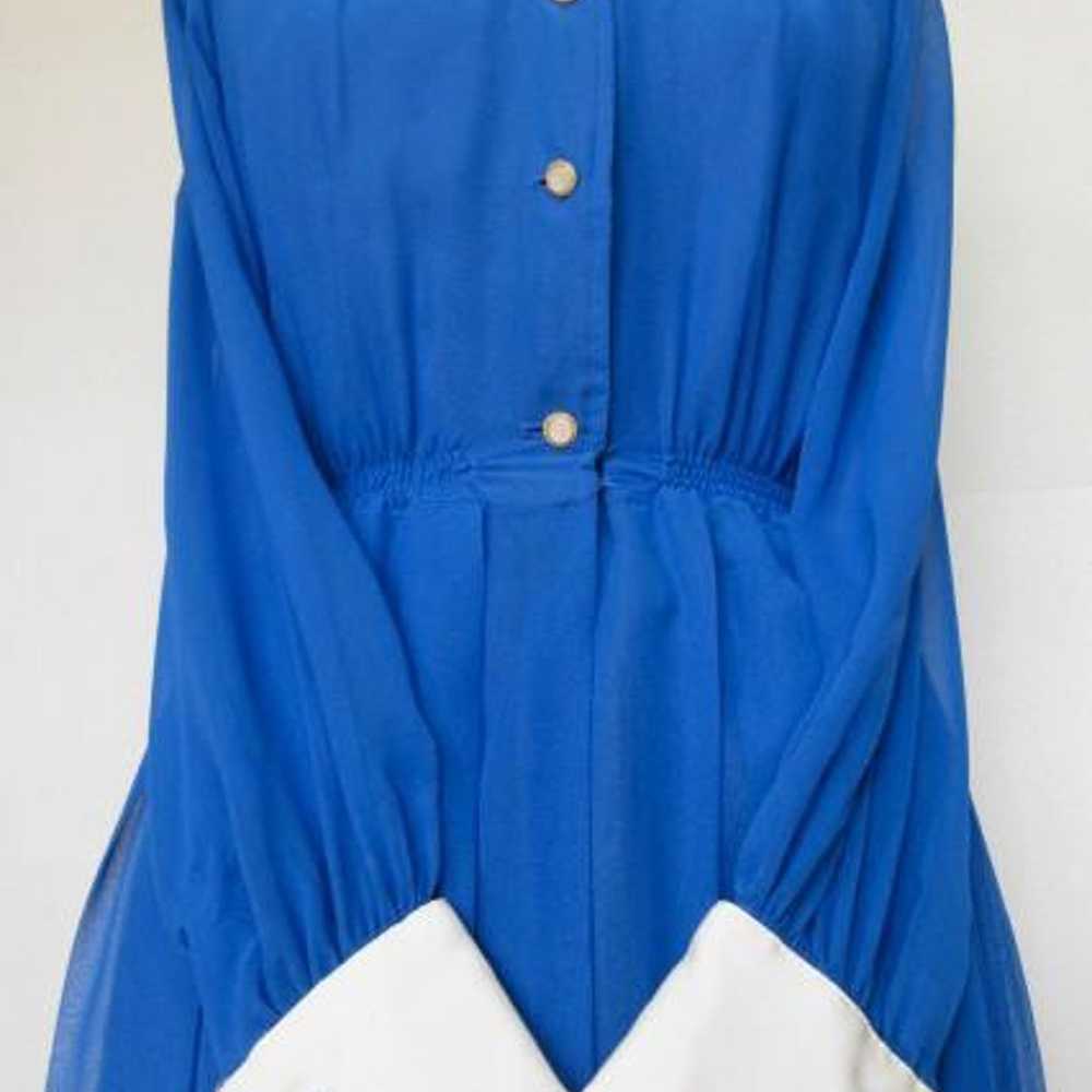 Vintage ♪ Retro Blue Chiffon Mod One Piece Dress … - image 6