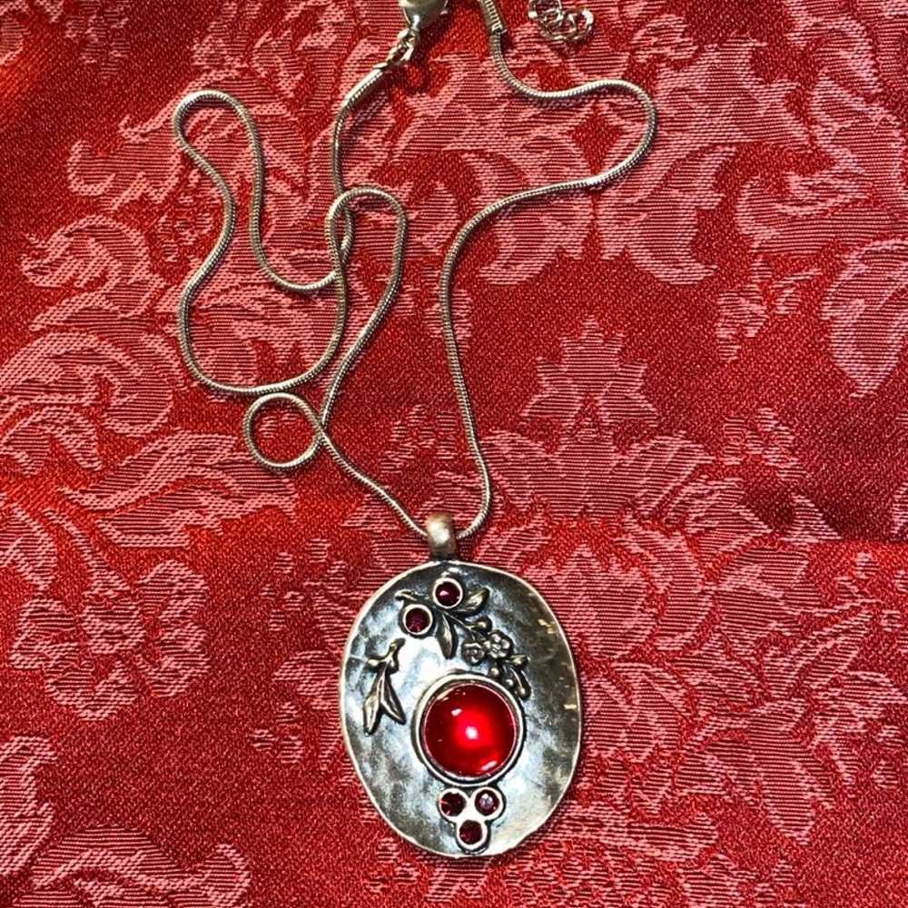 Avgad Silvertone Ruby Red Rinestones Necklace - image 1