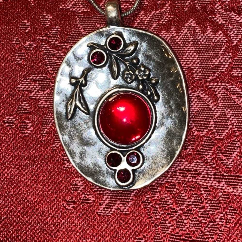 Avgad Silvertone Ruby Red Rinestones Necklace - image 2