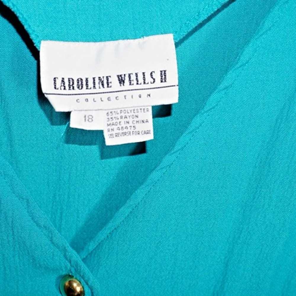 Vintage Caroline Wells Sleeveless Teal Dress Gold… - image 2