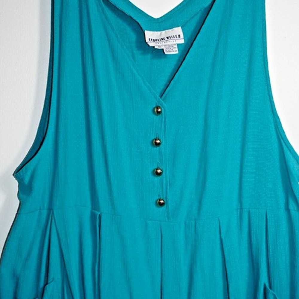 Vintage Caroline Wells Sleeveless Teal Dress Gold… - image 4