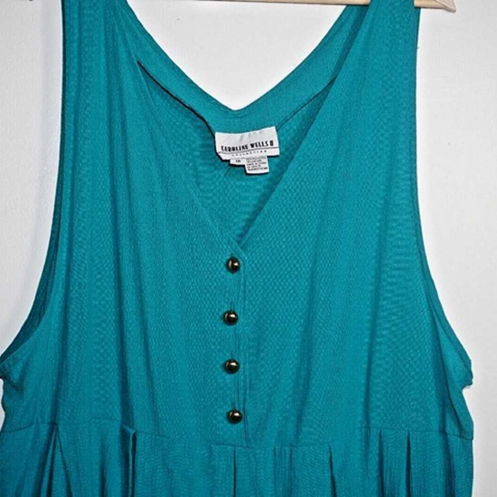 Vintage Caroline Wells Sleeveless Teal Dress Gold… - image 5