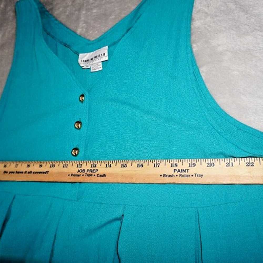 Vintage Caroline Wells Sleeveless Teal Dress Gold… - image 9