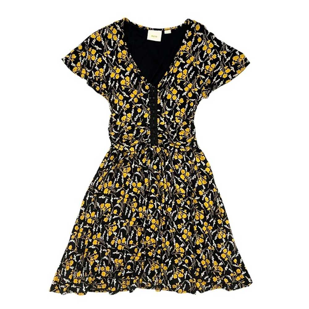 Maeve Anthropologie Floral V Neck Midi Dress Blac… - image 1