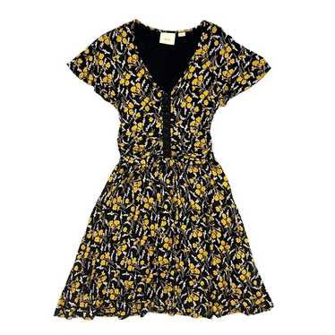 Maeve Anthropologie Floral V Neck Midi Dress Blac… - image 1