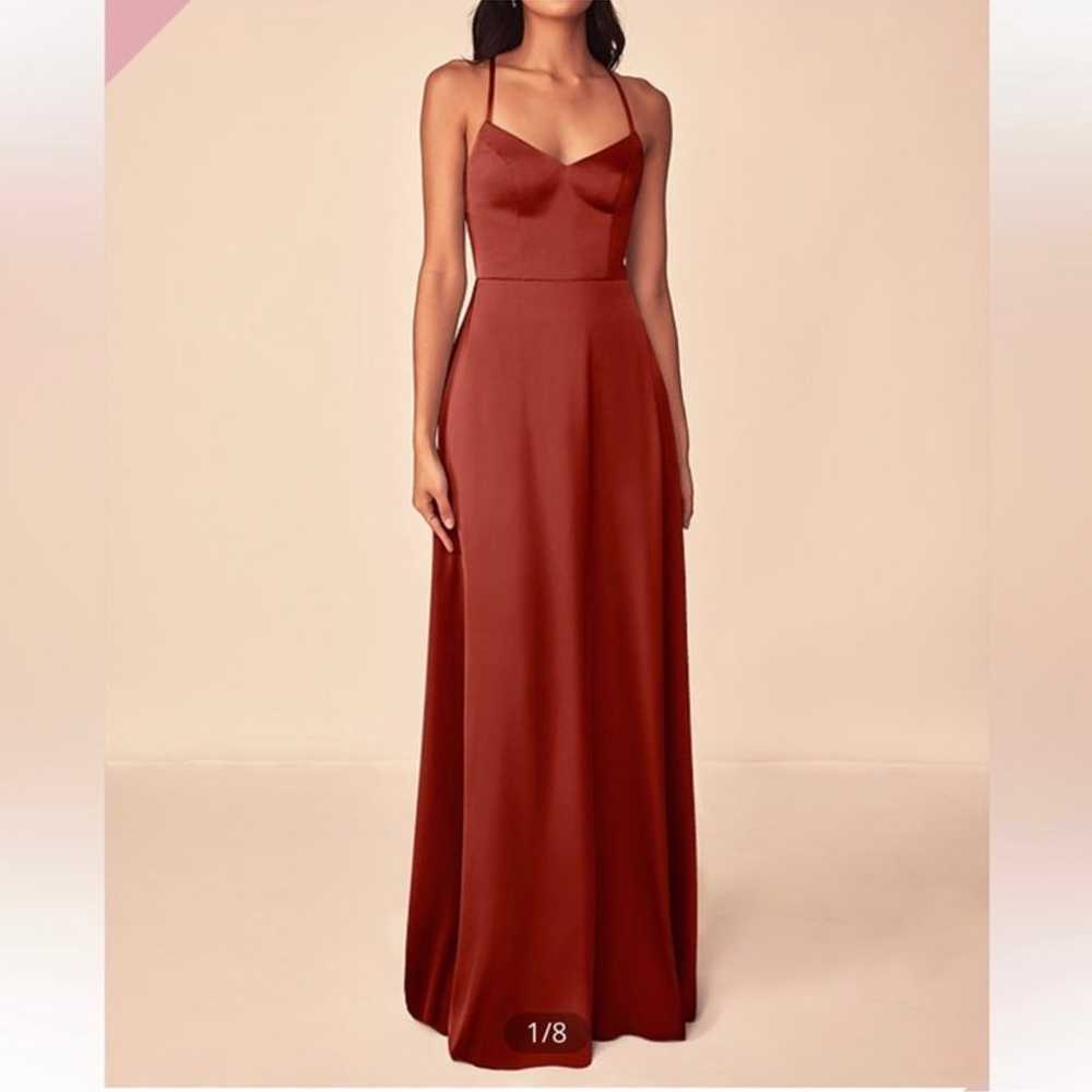 Azazie Stretch Satin Terracotta Dress Size 4 - image 1