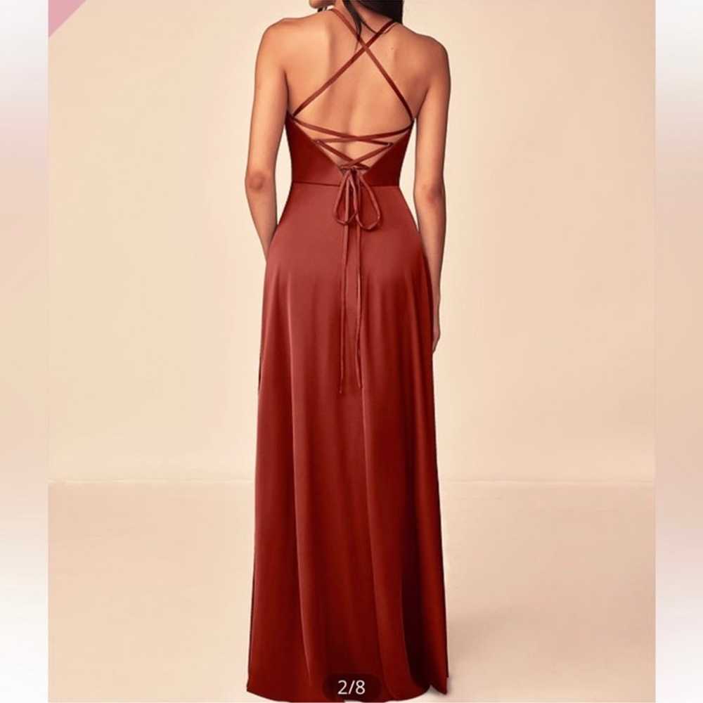 Azazie Stretch Satin Terracotta Dress Size 4 - image 2