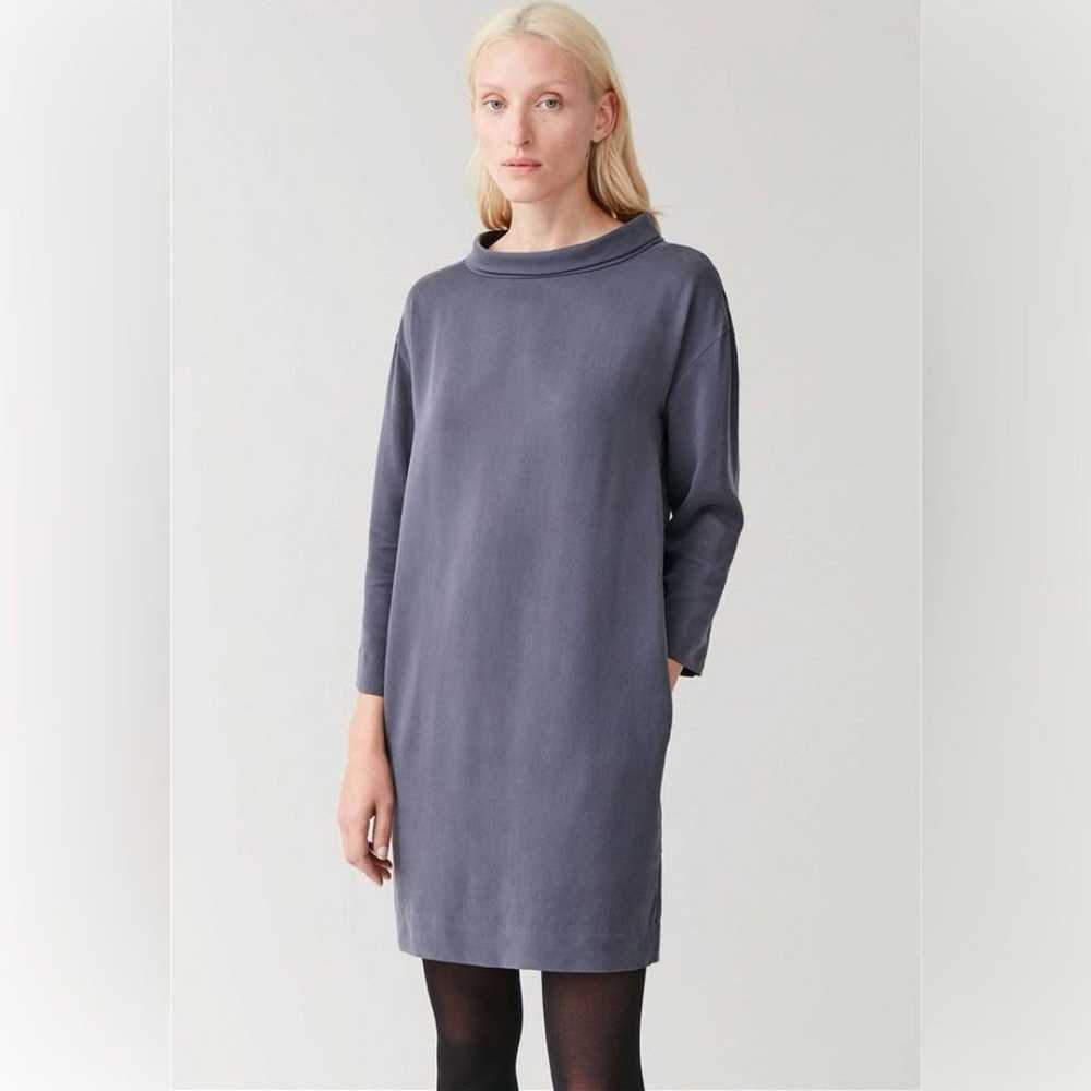 COS Stand-up Collar Blue Shift Dress Size 4 - image 2