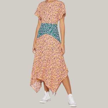 Topshop Mixed Floral Hanky Hem Midi Dress Multicol