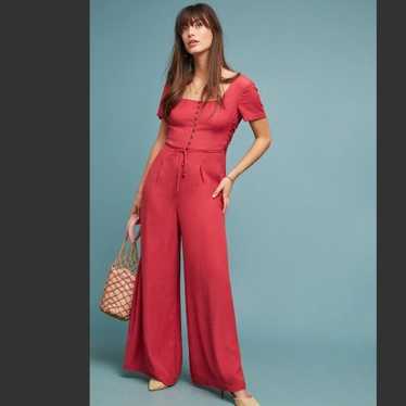 Anthropologie Maeve Petite Red Jumpsuit