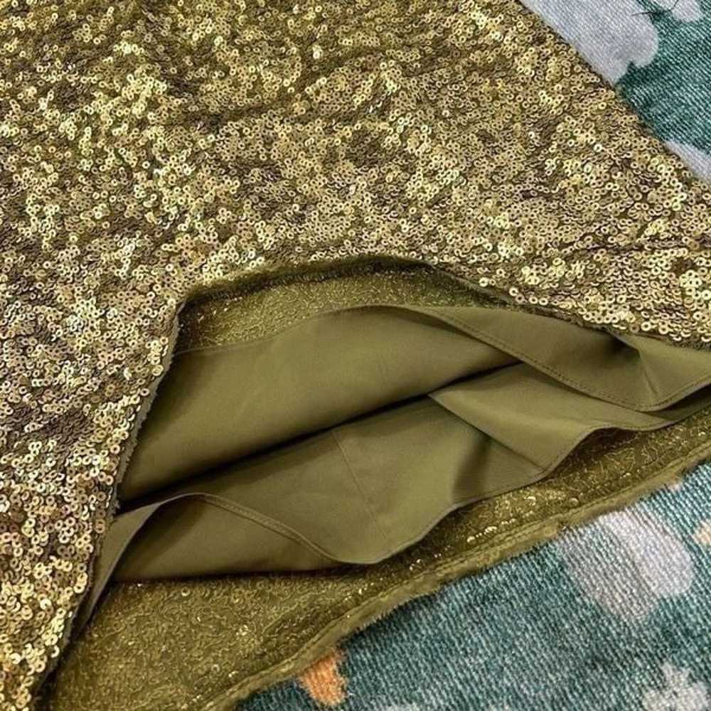 Alice & Olivia Gold Olive Sequin Silk Sparkly Min… - image 12