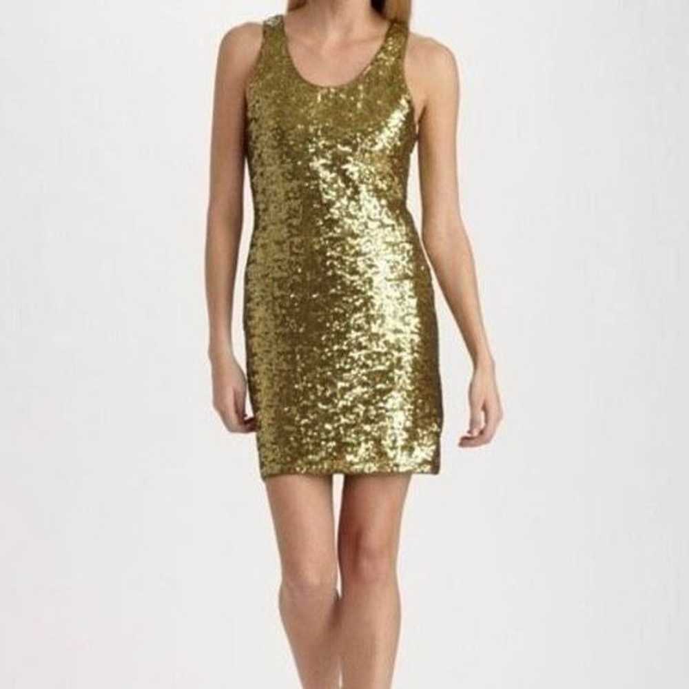 Alice & Olivia Gold Olive Sequin Silk Sparkly Min… - image 1