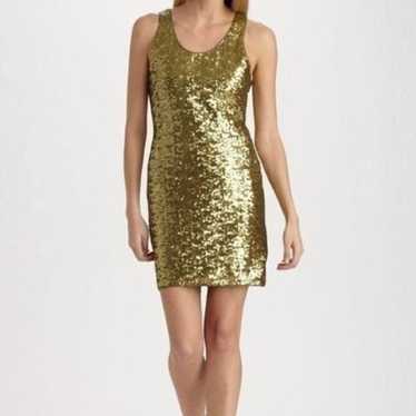 Alice & Olivia Gold Olive Sequin Silk Sparkly Min… - image 1