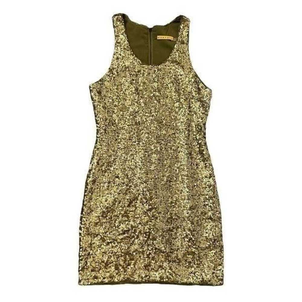 Alice & Olivia Gold Olive Sequin Silk Sparkly Min… - image 2