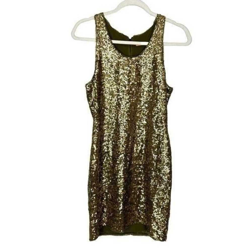 Alice & Olivia Gold Olive Sequin Silk Sparkly Min… - image 4