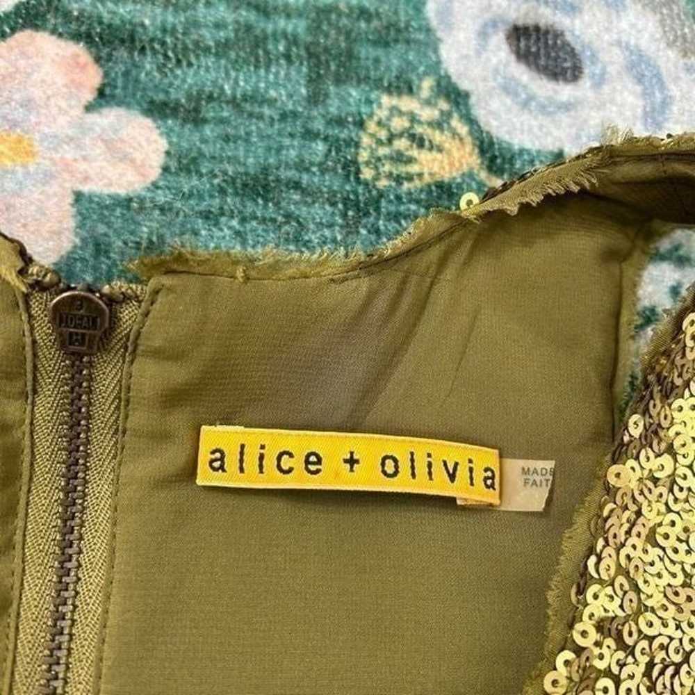 Alice & Olivia Gold Olive Sequin Silk Sparkly Min… - image 5