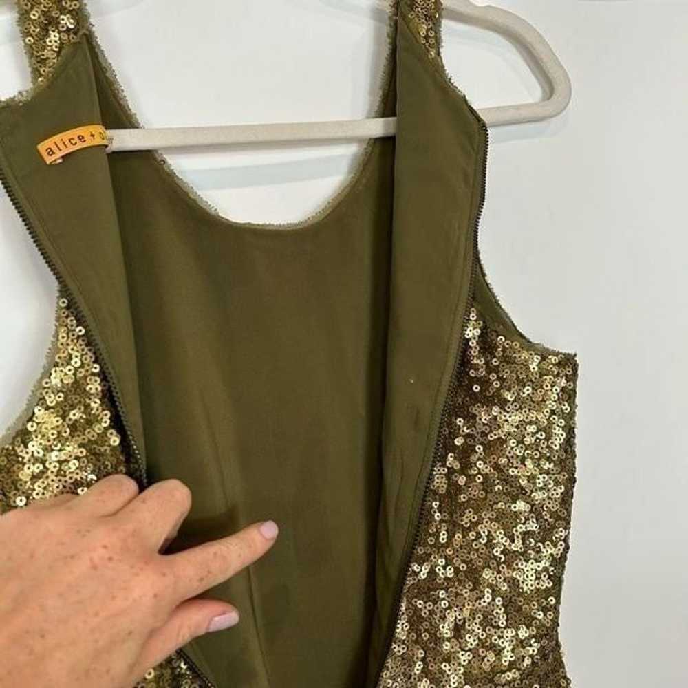 Alice & Olivia Gold Olive Sequin Silk Sparkly Min… - image 6