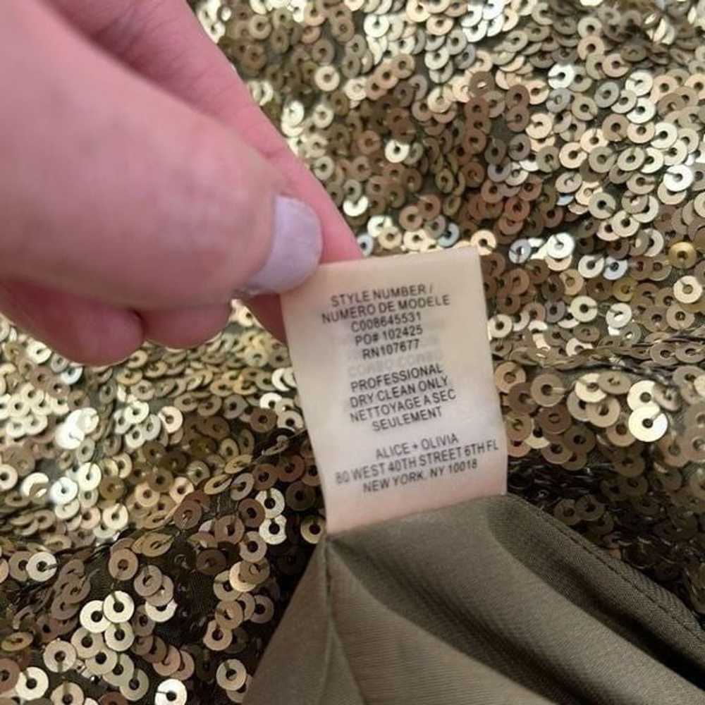 Alice & Olivia Gold Olive Sequin Silk Sparkly Min… - image 8