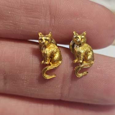 Vintage 14k Gold Cat Stud Premier Earrings - image 1